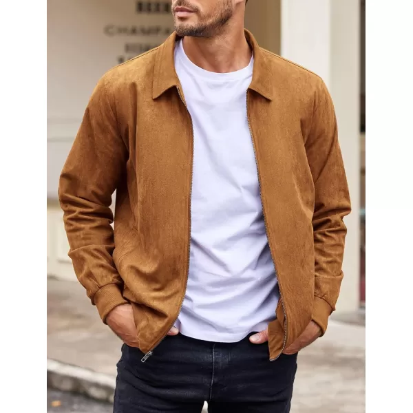 COOFANDY Men's Faux Suede Bomber Jacket Lightweight Full Zip Jackets Vintage Casual Trucker Jacket