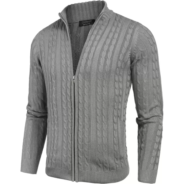 COOFANDY Men's Full Zip Cardigan Sweater Slim Fit Cable Knitted Zip Up Sweater with Pockets