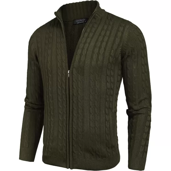 COOFANDY Men's Full Zip Cardigan Sweater Slim Fit Cable Knitted Zip Up Sweater with Pockets