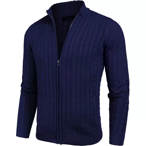 COOFANDY Men's Full Zip Cardigan Sweater Slim Fit Cable Knitted Zip Up Sweater with Pockets