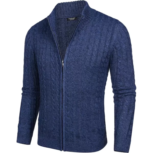 COOFANDY Men's Full Zip Cardigan Sweater Slim Fit Cable Knitted Zip Up Sweater with Pockets