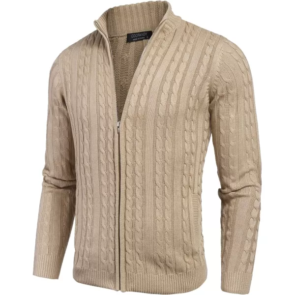COOFANDY Men's Full Zip Cardigan Sweater Slim Fit Cable Knitted Zip Up Sweater with Pockets