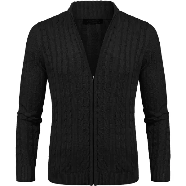 COOFANDY Men's Full Zip Cardigan Sweater Slim Fit Cable Knitted Zip Up Sweater with Pockets