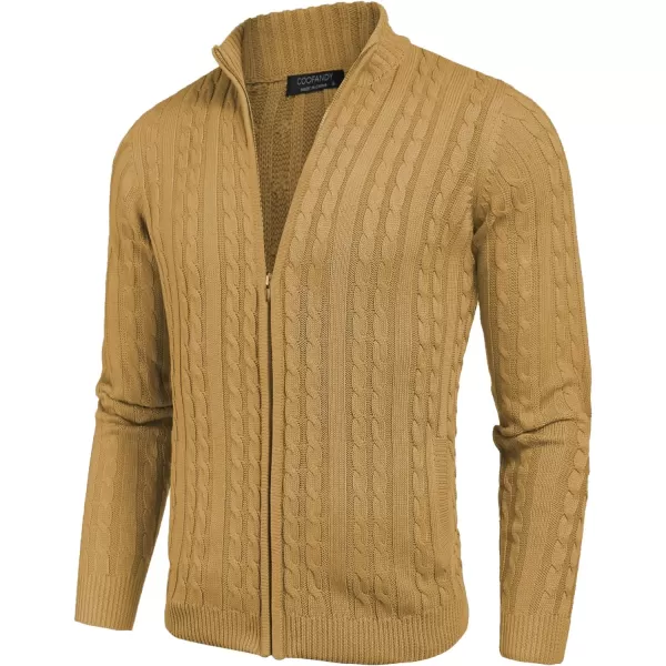 COOFANDY Men's Full Zip Cardigan Sweater Slim Fit Cable Knitted Zip Up Sweater with Pockets