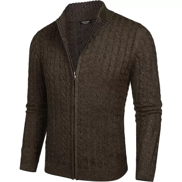 COOFANDY Men's Full Zip Cardigan Sweater Slim Fit Cable Knitted Zip Up Sweater with Pockets