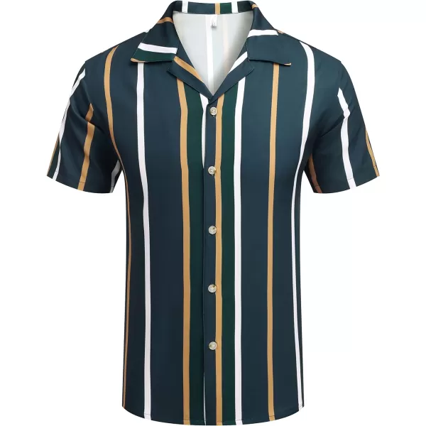 COOFANDY Mens Hawaiian Shirts Short Sleeve Striped Shirt Button Down Summer Beach Shirts