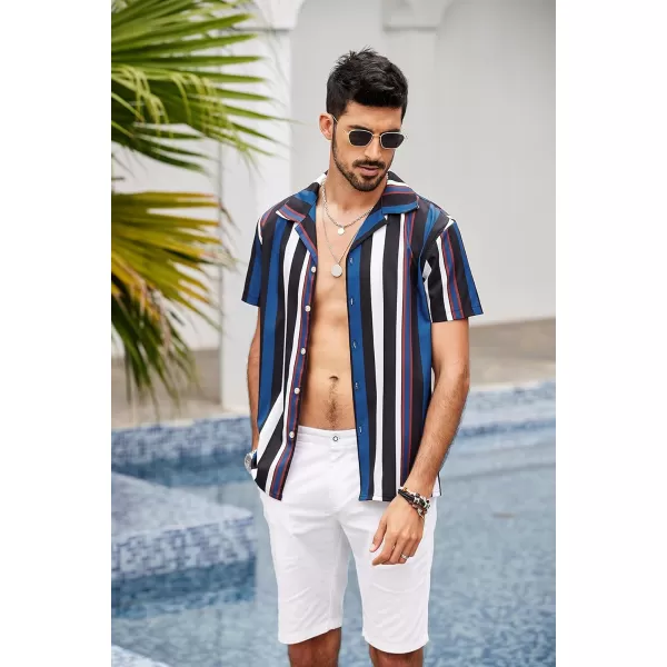 COOFANDY Mens Hawaiian Shirts Short Sleeve Striped Shirt Button Down Summer Beach Shirts