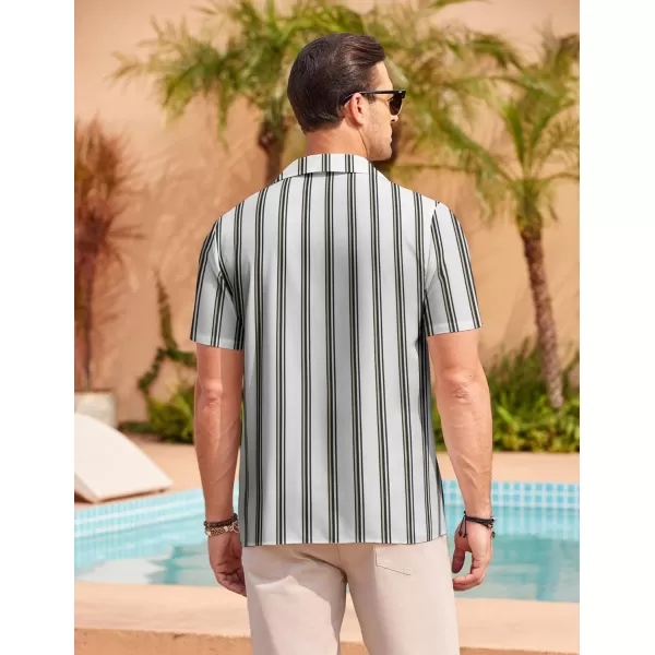 COOFANDY Mens Hawaiian Shirts Short Sleeve Striped Shirt Button Down Summer Beach Shirts