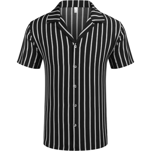 COOFANDY Mens Hawaiian Shirts Short Sleeve Striped Shirt Button Down Summer Beach Shirts