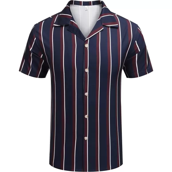 COOFANDY Mens Hawaiian Shirts Short Sleeve Striped Shirt Button Down Summer Beach Shirts