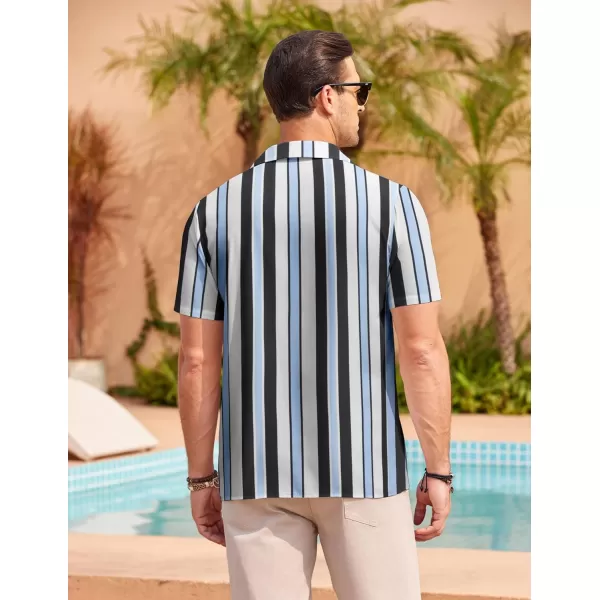 COOFANDY Mens Hawaiian Shirts Short Sleeve Striped Shirt Button Down Summer Beach Shirts