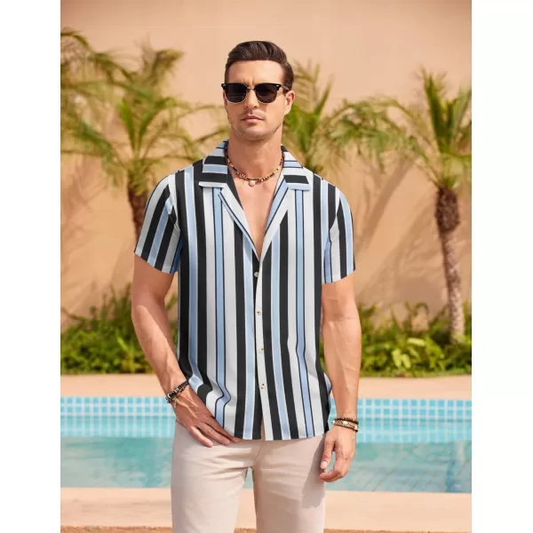 COOFANDY Mens Hawaiian Shirts Short Sleeve Striped Shirt Button Down Summer Beach Shirts