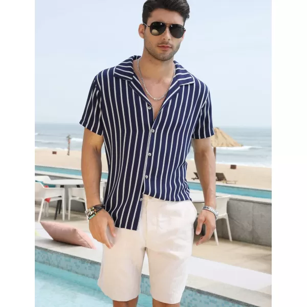 COOFANDY Mens Hawaiian Shirts Short Sleeve Striped Shirt Button Down Summer Beach Shirts