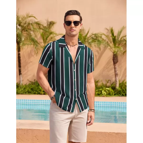 COOFANDY Mens Hawaiian Shirts Short Sleeve Striped Shirt Button Down Summer Beach Shirts