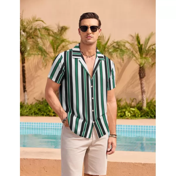 COOFANDY Mens Hawaiian Shirts Short Sleeve Striped Shirt Button Down Summer Beach Shirts