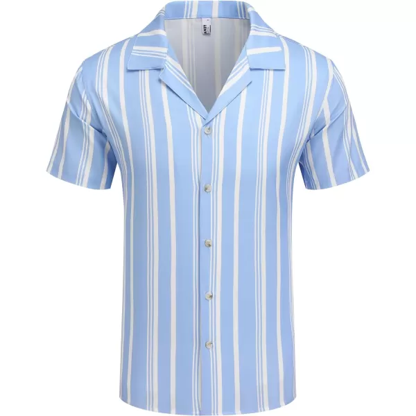 COOFANDY Mens Hawaiian Shirts Short Sleeve Striped Shirt Button Down Summer Beach Shirts