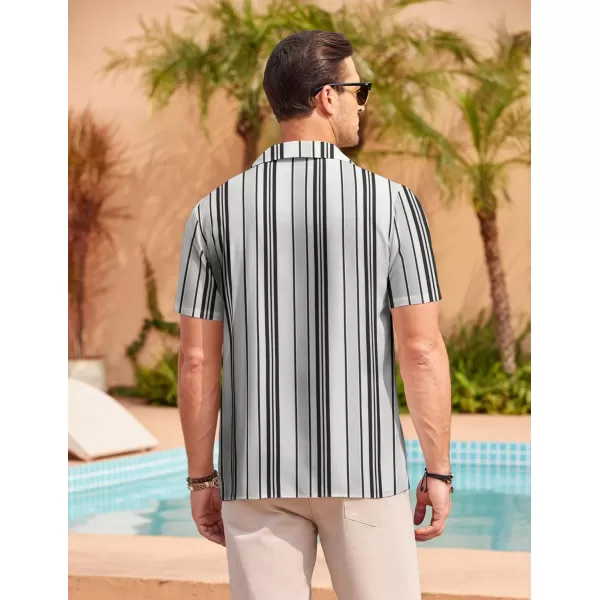 COOFANDY Mens Hawaiian Shirts Short Sleeve Striped Shirt Button Down Summer Beach Shirts