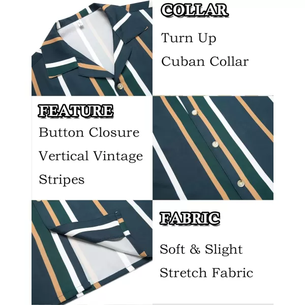 COOFANDY Mens Hawaiian Shirts Short Sleeve Striped Shirt Button Down Summer Beach Shirts