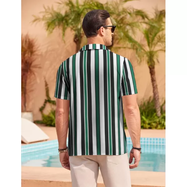 COOFANDY Mens Hawaiian Shirts Short Sleeve Striped Shirt Button Down Summer Beach Shirts