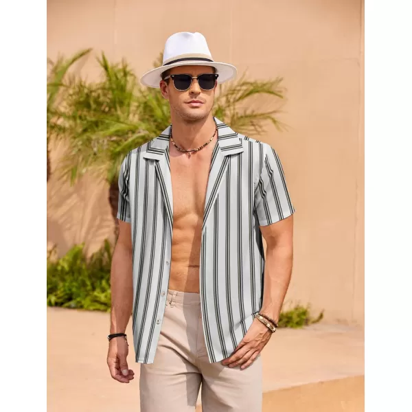 COOFANDY Mens Hawaiian Shirts Short Sleeve Striped Shirt Button Down Summer Beach Shirts