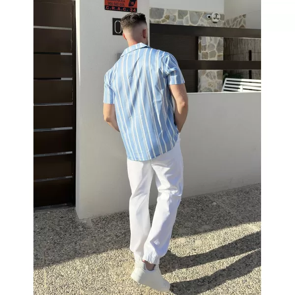 COOFANDY Mens Hawaiian Shirts Short Sleeve Striped Shirt Button Down Summer Beach Shirts