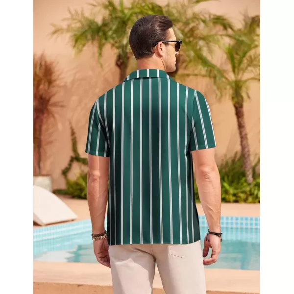 COOFANDY Mens Hawaiian Shirts Short Sleeve Striped Shirt Button Down Summer Beach Shirts