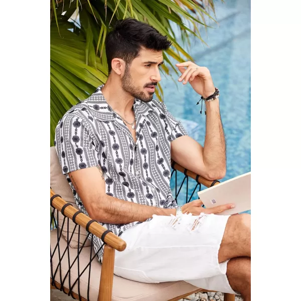 COOFANDY Mens Hawaiian Shirts Short Sleeve Striped Shirt Button Down Summer Beach Shirts
