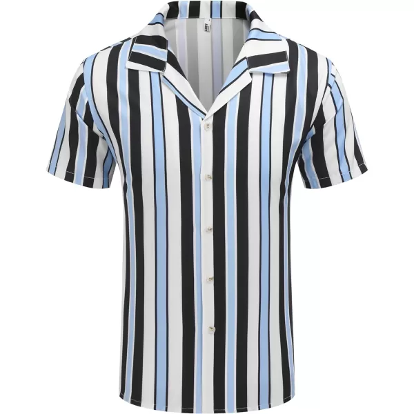 COOFANDY Mens Hawaiian Shirts Short Sleeve Striped Shirt Button Down Summer Beach Shirts