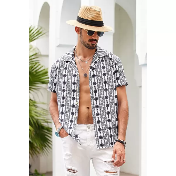 COOFANDY Mens Hawaiian Shirts Short Sleeve Striped Shirt Button Down Summer Beach Shirts