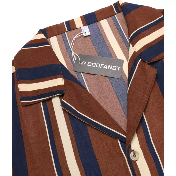 COOFANDY Mens Hawaiian Shirts Short Sleeve Striped Shirt Button Down Summer Beach Shirts