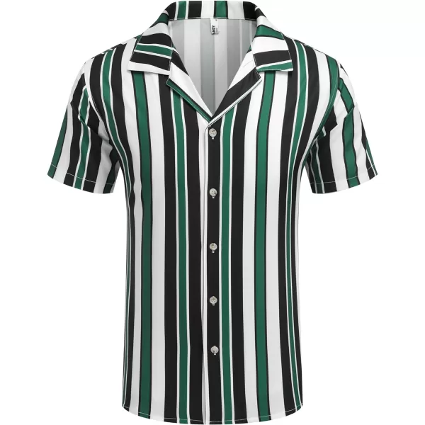 COOFANDY Mens Hawaiian Shirts Short Sleeve Striped Shirt Button Down Summer Beach Shirts