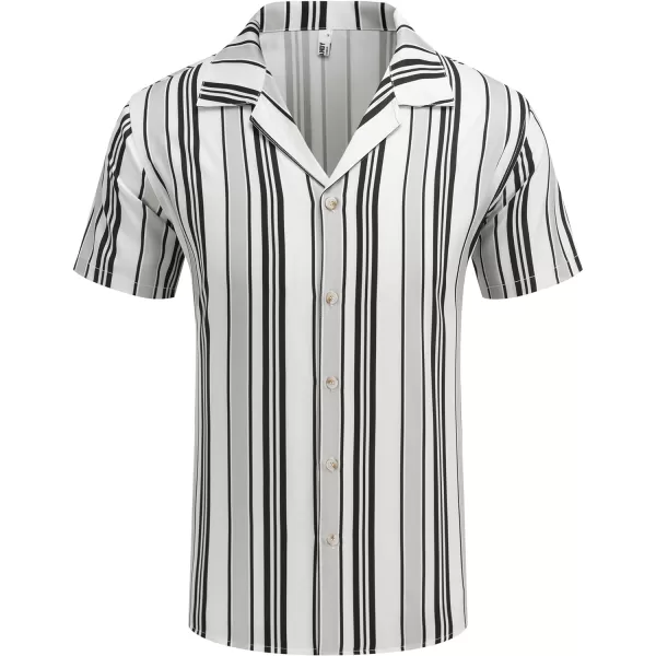 COOFANDY Mens Hawaiian Shirts Short Sleeve Striped Shirt Button Down Summer Beach Shirts