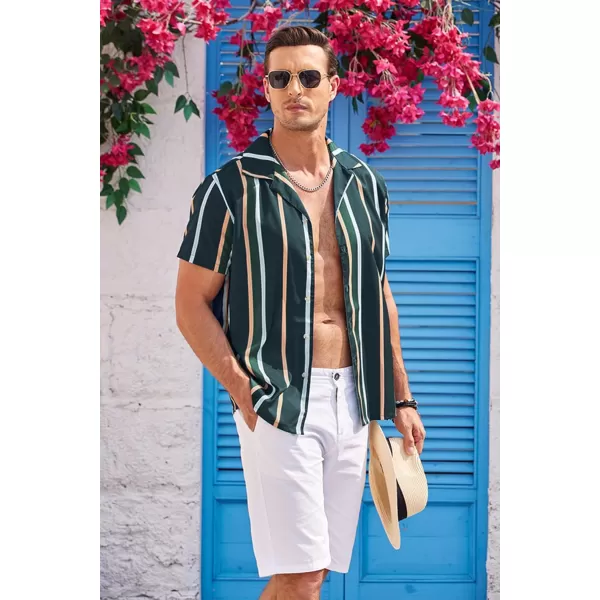 COOFANDY Mens Hawaiian Shirts Short Sleeve Striped Shirt Button Down Summer Beach Shirts
