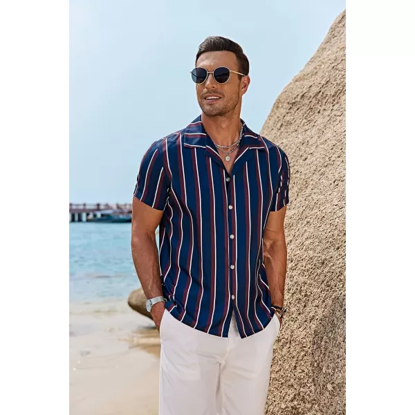 COOFANDY Mens Hawaiian Shirts Short Sleeve Striped Shirt Button Down Summer Beach Shirts