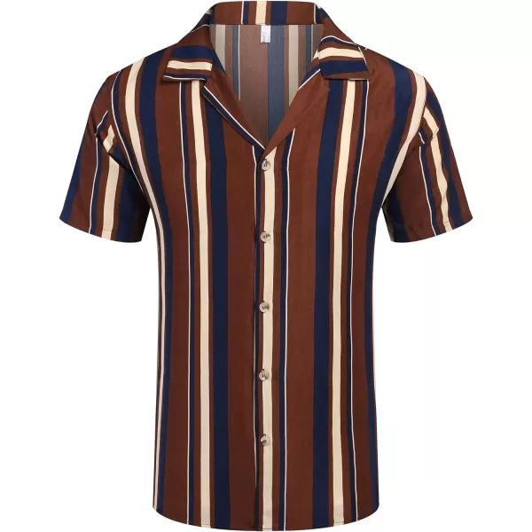 COOFANDY Mens Hawaiian Shirts Short Sleeve Striped Shirt Button Down Summer Beach Shirts