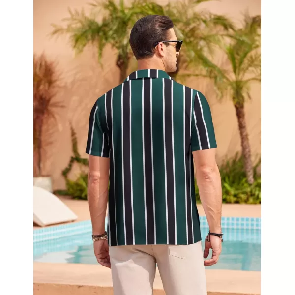 COOFANDY Mens Hawaiian Shirts Short Sleeve Striped Shirt Button Down Summer Beach Shirts