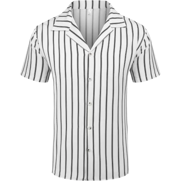 COOFANDY Mens Hawaiian Shirts Short Sleeve Striped Shirt Button Down Summer Beach Shirts