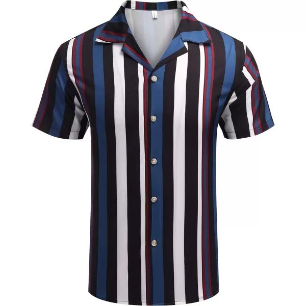 COOFANDY Mens Hawaiian Shirts Short Sleeve Striped Shirt Button Down Summer Beach Shirts