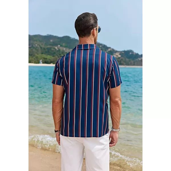 COOFANDY Mens Hawaiian Shirts Short Sleeve Striped Shirt Button Down Summer Beach Shirts