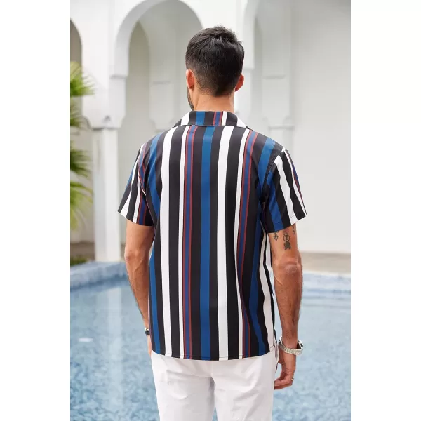 COOFANDY Mens Hawaiian Shirts Short Sleeve Striped Shirt Button Down Summer Beach Shirts