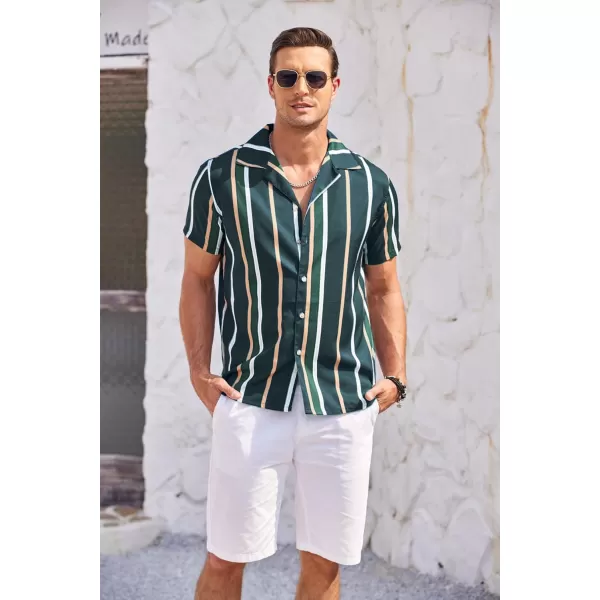 COOFANDY Mens Hawaiian Shirts Short Sleeve Striped Shirt Button Down Summer Beach Shirts