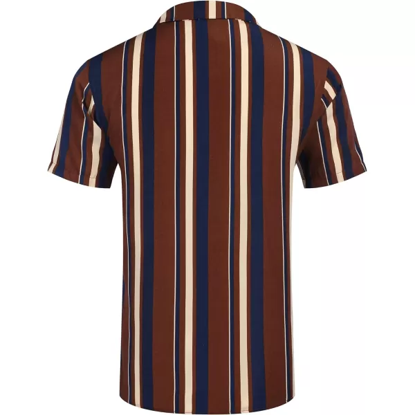 COOFANDY Mens Hawaiian Shirts Short Sleeve Striped Shirt Button Down Summer Beach Shirts