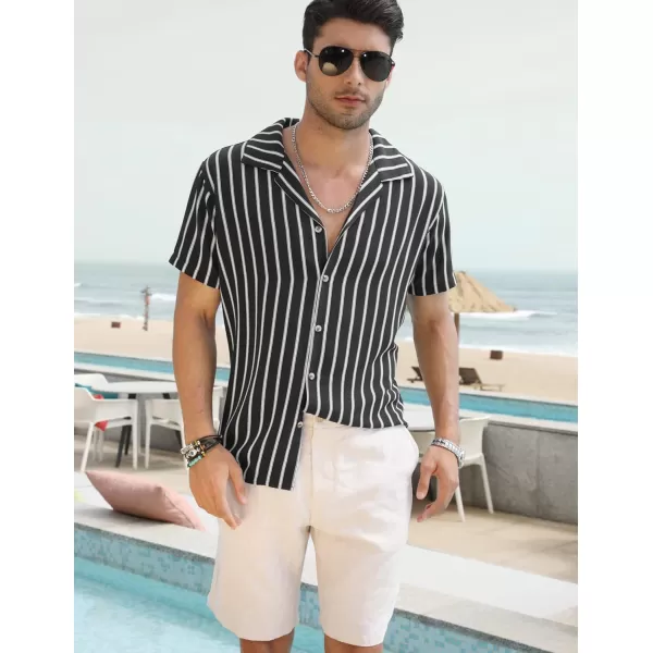 COOFANDY Mens Hawaiian Shirts Short Sleeve Striped Shirt Button Down Summer Beach Shirts