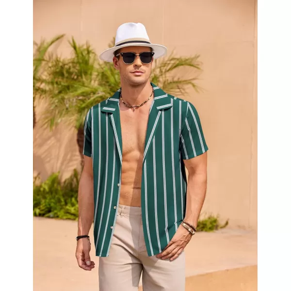 COOFANDY Mens Hawaiian Shirts Short Sleeve Striped Shirt Button Down Summer Beach Shirts