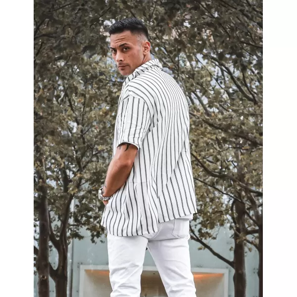COOFANDY Mens Hawaiian Shirts Short Sleeve Striped Shirt Button Down Summer Beach Shirts