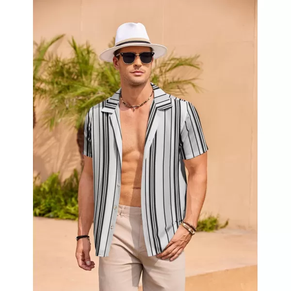 COOFANDY Mens Hawaiian Shirts Short Sleeve Striped Shirt Button Down Summer Beach Shirts