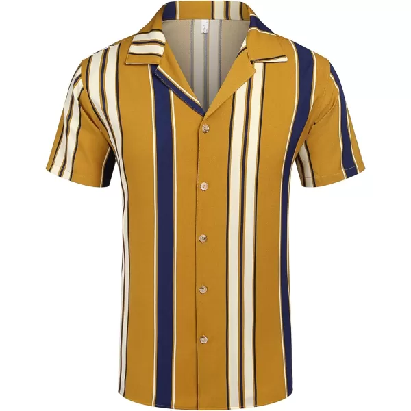 COOFANDY Mens Hawaiian Shirts Short Sleeve Striped Shirt Button Down Summer Beach Shirts