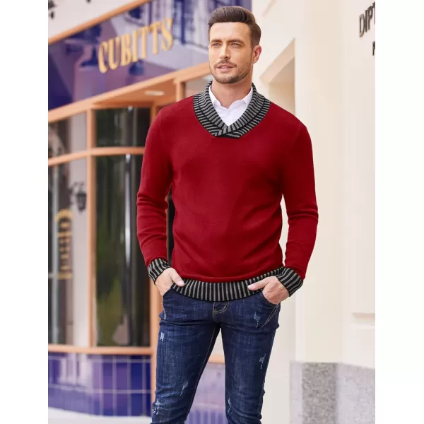COOFANDY Men's Knitted Dress Sweater Casual V-Neck Slim Fit Pullover Knitwear Shawl Collar Sweaters