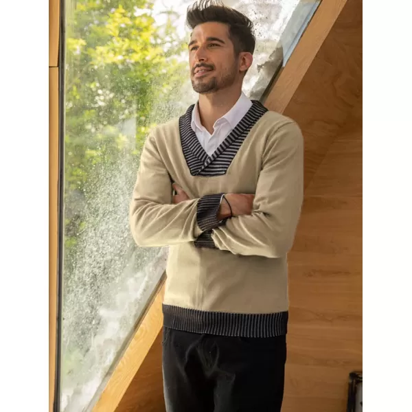 COOFANDY Men's Knitted Dress Sweater Casual V-Neck Slim Fit Pullover Knitwear Shawl Collar Sweaters