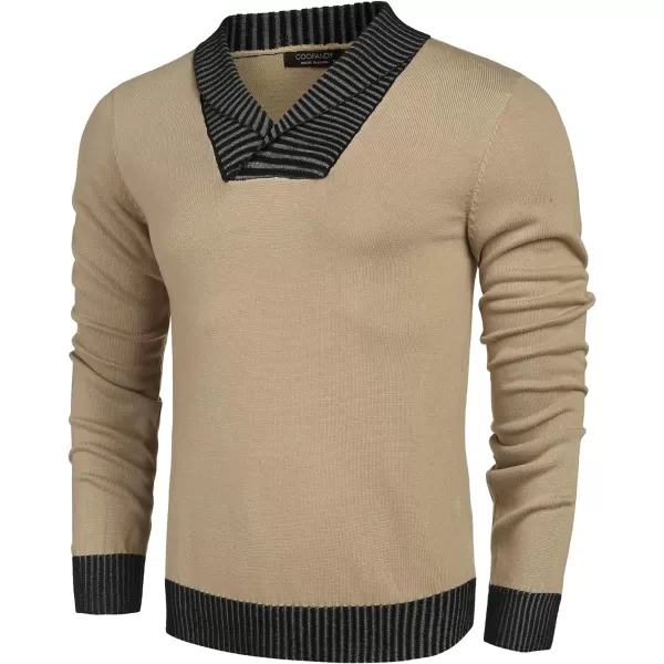 COOFANDY Men's Knitted Dress Sweater Casual V-Neck Slim Fit Pullover Knitwear Shawl Collar Sweaters